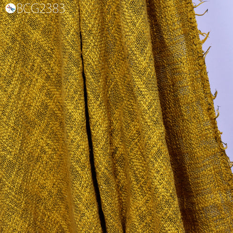 Indian Tweed Fabric Sold By The Yard Mustard Yellow Woven Wool Blend Textile for Designers Home Decor Bed Covers DIY Crafting Coat Cushions