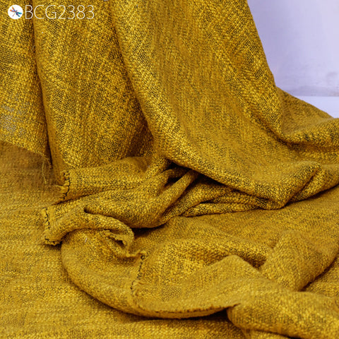 Indian Tweed Fabric Sold By The Yard Mustard Yellow Woven Wool Blend Textile for Designers Home Decor Bed Covers DIY Crafting Coat Cushions