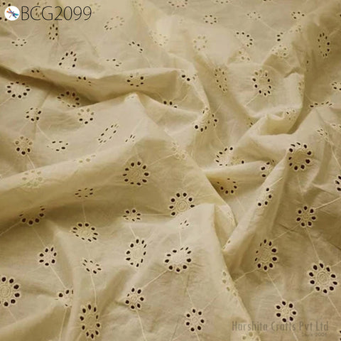 46" Unbleached Sewing Indian Embroidered Eyelet Cotton Fabric By the Yard Wedding Dresses Guipure Fabric Women Summer Skirt Drapery Curtain