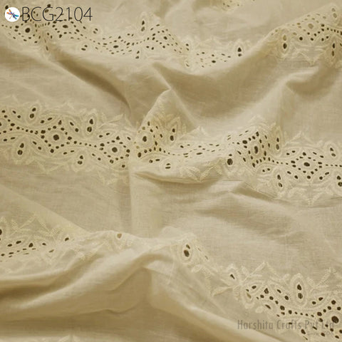 46" Unbleached Dyeable Indian White Cotton Hakoba Fabric Embroidered Eyelet Fabric by the Yard Schiffli Kids Women Summer Dress Girl Apparel