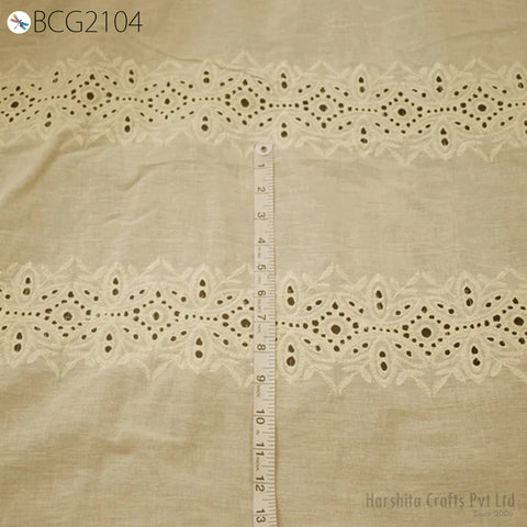 46" Unbleached Dyeable Indian White Cotton Hakoba Fabric Embroidered Eyelet Fabric by the Yard Schiffli Kids Women Summer Dress Girl Apparel