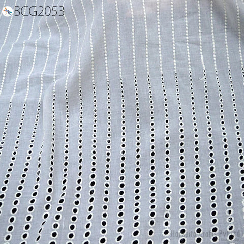 Dyeable Indian White Cotton Hakoba Fabrics Embroidered Eyelet Fabric by the Yard Schiffli Kids Women Summer Dresses Draperies Girls Apparel