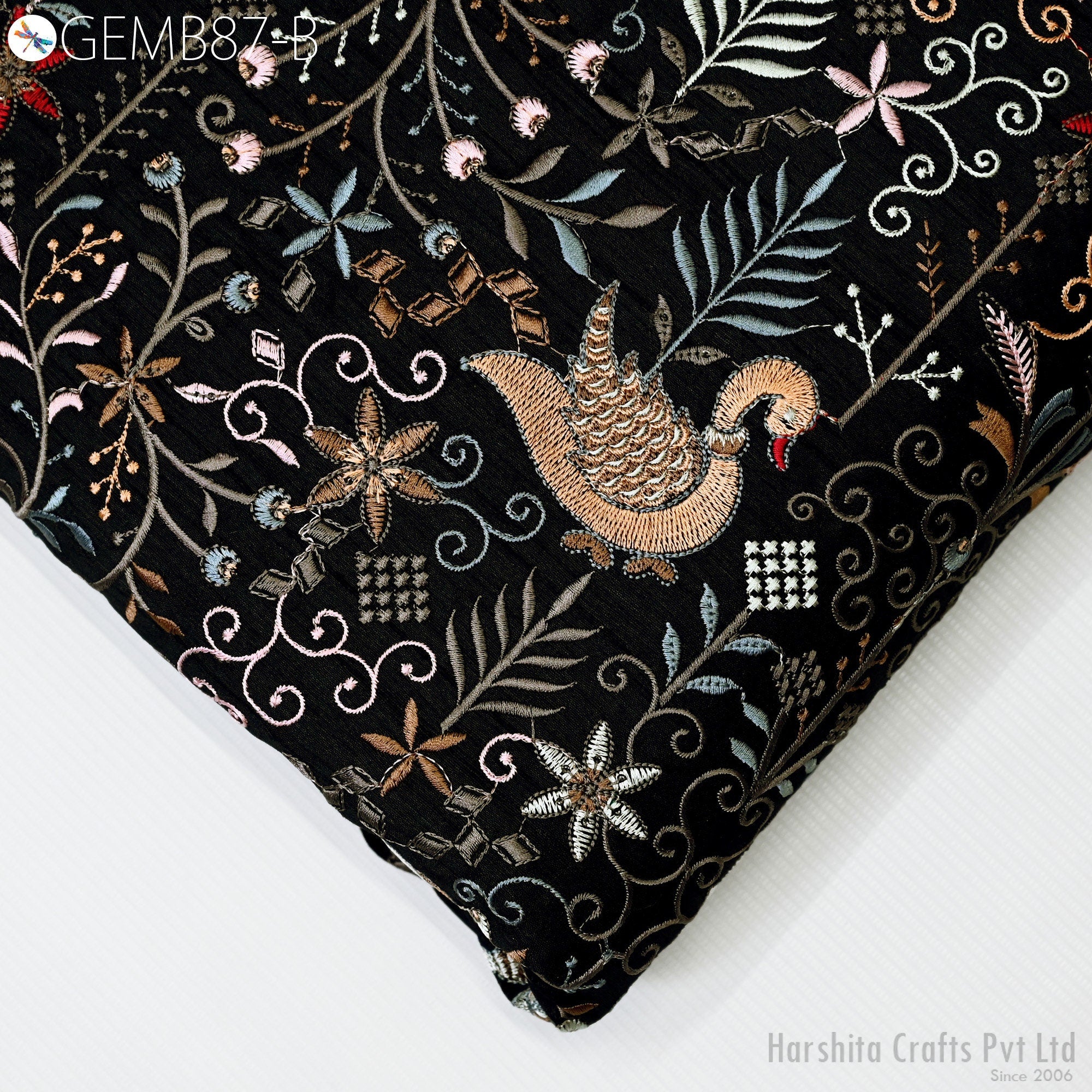 Embroidered Fabric by the yard Sewing DIY Crafting Indian Embroidery W ...