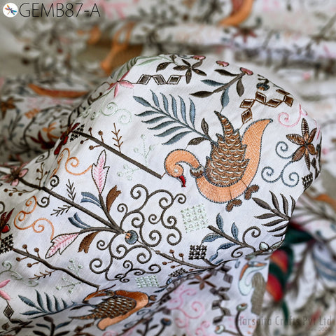 Embroidered Fabric by the yard Sewing DIY Crafting Indian Embroidery Wedding Dress Costumes Dolls Bags Cushion Covers Table Runners Blouses