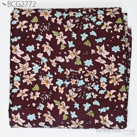 Wine Floral Screen Print Cotton Indian Summer Dresses Soft Fabric by yard Nursery Cribs Quilting Sewing Crafting Clothing Apparels Drapery