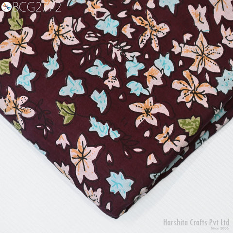 Wine Floral Screen Print Cotton Indian Summer Dresses Soft Fabric by yard Nursery Cribs Quilting Sewing Crafting Clothing Apparels Drapery