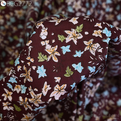 Wine Floral Screen Print Cotton Indian Summer Dresses Soft Fabric by yard Nursery Cribs Quilting Sewing Crafting Clothing Apparels Drapery