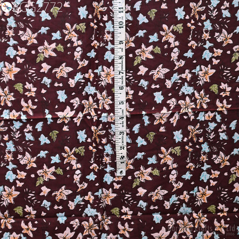 Wine Floral Screen Print Cotton Indian Summer Dresses Soft Fabric by yard Nursery Cribs Quilting Sewing Crafting Clothing Apparels Drapery