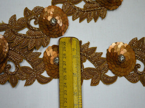 Exclusive Gold Trim By The Yard, Handmade Embroidered Floral Indian Beaded Lace Wedding Dress Tape Bridal Belt Sashes Decor Crafting Border