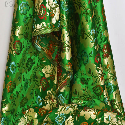 Green Indian Brocade Fabric By The Yard Banarasi Bridal Silk Wedding Dress Material Crafting Sewing Home Décor Upholstery Drapery Jacket