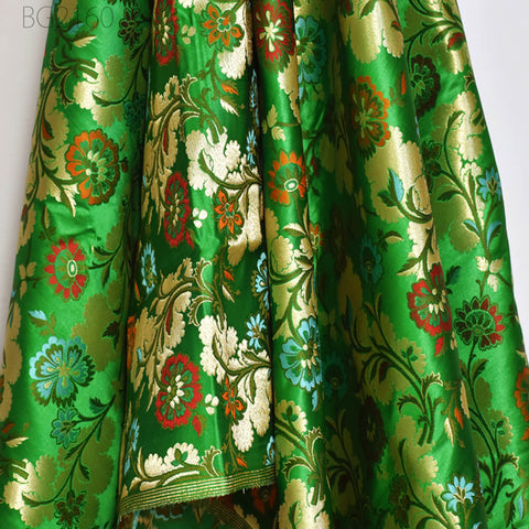 Green Indian Brocade Fabric By The Yard Banarasi Bridal Silk Wedding Dress Material Crafting Sewing Home Décor Upholstery Drapery Jacket