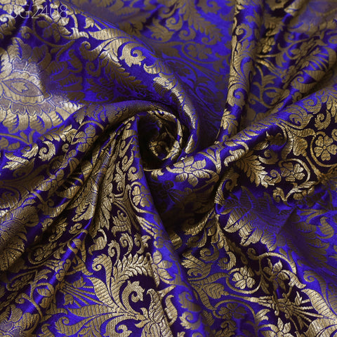 Blue Indian Banarasi Brocade Fabric by the Yard Wedding Dresses Blended Silk Sewing Crafting Costume Home Decor Pillowcases Upholstery