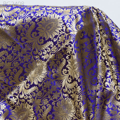 Blue Indian Banarasi Brocade Fabric by the Yard Wedding Dresses Blended Silk Sewing Crafting Costume Home Decor Pillowcases Upholstery