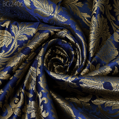 Brocade by the Yard Indian Fabric Gold Banarasi Dress material for Wedding Dresses Costumes lehnga Blended Sewing Crafting Curtains