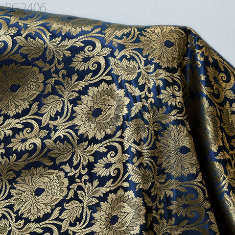 Brocade by the Yard Indian Fabric Gold Banarasi Dress material for Wedding Dresses Costumes lehnga Blended Sewing Crafting Curtains