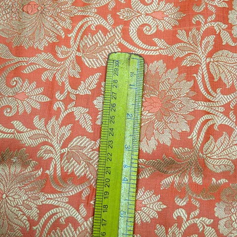 Dark Peach Brocade by the Yard Gold Fabric Banaras Indian Wedding Dress Banarasi Blended Silk For Bridesmaid Lehenga Home decor Brocade