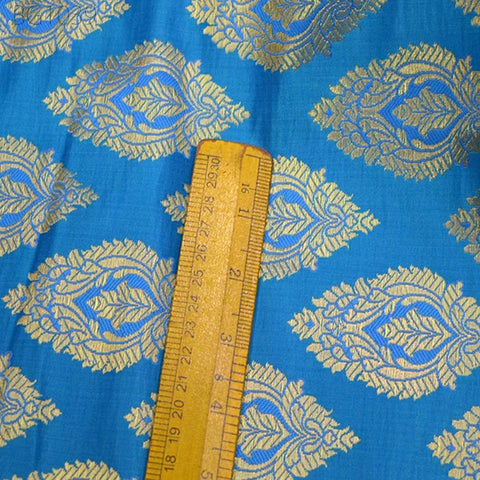 Indian Brocade, Wedding Dress Fabric Blue Brocade by the Yard Costume Bridal Dress Material crafting Home Furnishing Table Runner fabric