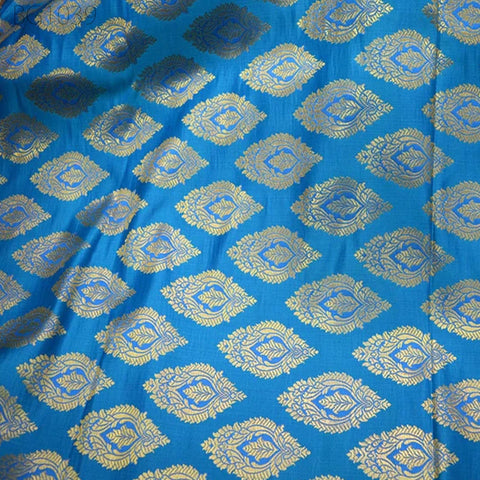 Indian Brocade, Wedding Dress Fabric Blue Brocade by the Yard Costume Bridal Dress Material crafting Home Furnishing Table Runner fabric