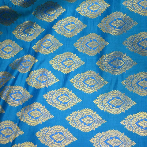 Indian Brocade, Wedding Dress Fabric Blue Brocade by the Yard Costume Bridal Dress Material crafting Home Furnishing Table Runner fabric