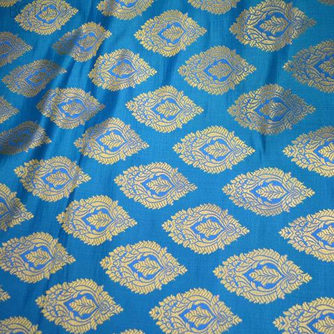 Indian Brocade, Wedding Dress Fabric Blue Brocade by the Yard Costume Bridal Dress Material crafting Home Furnishing Table Runner fabric
