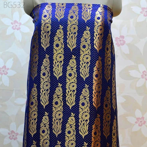 Wedding Dress Fabric Indian Banarasi Navy Blue Brocade costume Fabric by the yard Banaras blended Silk Home Decor Table Runner Cushion Over