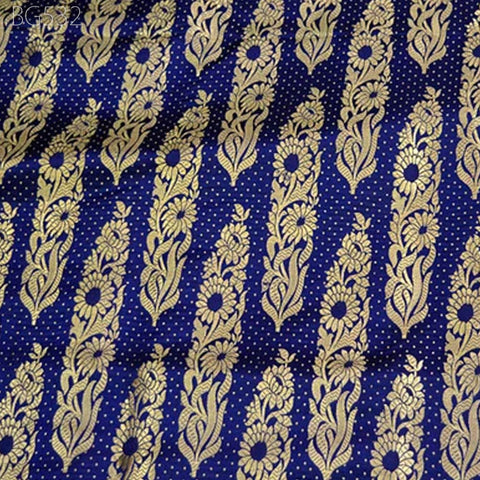 Wedding Dress Fabric Indian Banarasi Navy Blue Brocade costume Fabric by the yard Banaras blended Silk Home Decor Table Runner Cushion Over