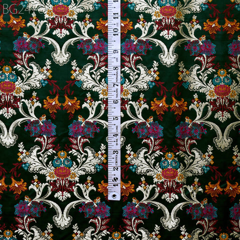 Green Brocade Fabric by the Yard Historic Costume Indian Banarasi Wedding Dress Material Banaras Knee Length Coat Sewing Upholstery Drapery