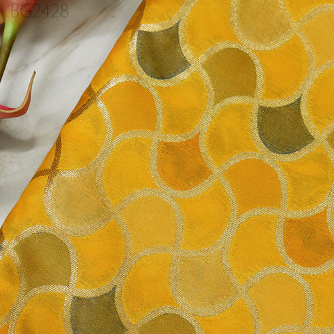 Yellow Brocade Fabric by the Yard Wedding Dress Jackets Indian Blended Banarasi Dress Material Sewing Cushion Cover Home Décor Crafting