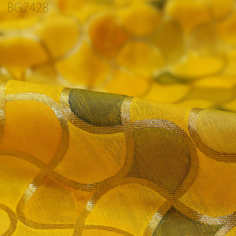 Yellow Brocade Fabric by the Yard Wedding Dress Jackets Indian Blended Banarasi Dress Material Sewing Cushion Cover Home Décor Crafting