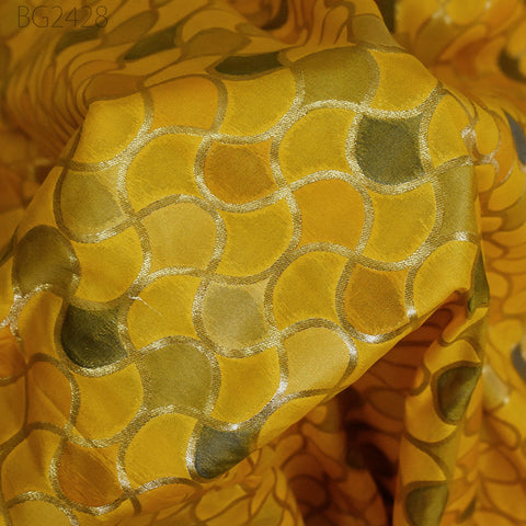 Yellow Brocade Fabric by the Yard Wedding Dress Jackets Indian Blended Banarasi Dress Material Sewing Cushion Cover Home Décor Crafting