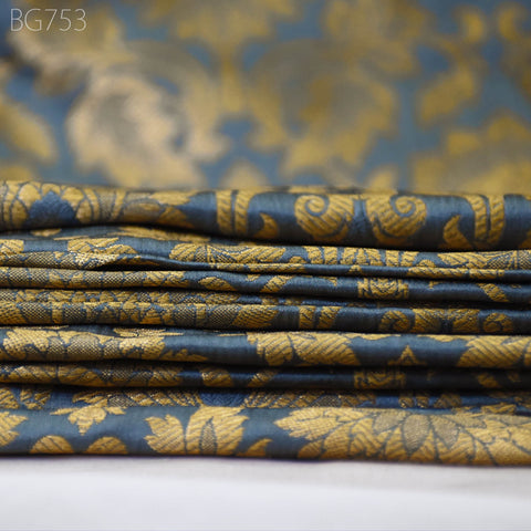 Smoke Grey Brocade by the Yard Indian Fabric Gold Banarasi Dress material for Wedding Dresses Costumes Lehnga Sewing DIY Crafting Curtains