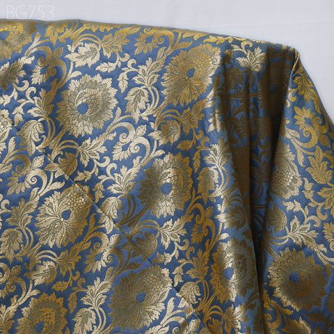 Smoke Grey Brocade by the Yard Indian Fabric Gold Banarasi Dress material for Wedding Dresses Costumes Lehnga Sewing DIY Crafting Curtains