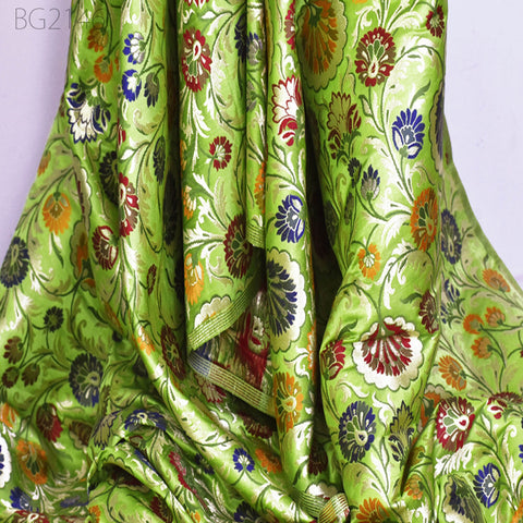 Green Indian Brocade Fabric By The Yard Banarasi Bridal Silk Wedding Dress Material Crafting Sewing Home Décor Upholstery Drapery Jacket