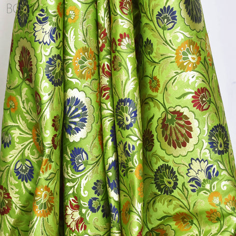 Green Indian Brocade Fabric By The Yard Banarasi Bridal Silk Wedding Dress Material Crafting Sewing Home Décor Upholstery Drapery Jacket