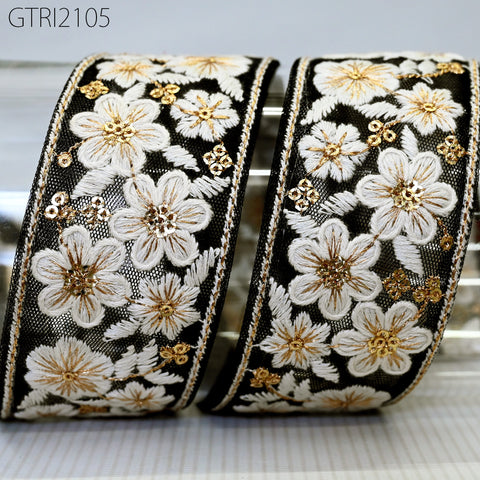 9 Yard Indian Embroidery 45mm Trim Embroidered Saree Ribbon Sari Embellishments Cushions Sewing Crafting Trimmings Curtains Headbands Border