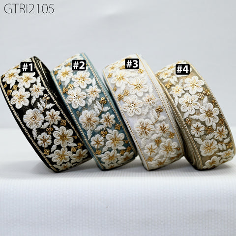 9 Yard Indian Embroidery 45mm Trim Embroidered Saree Ribbon Sari Embellishments Cushions Sewing Crafting Trimmings Curtains Headbands Border