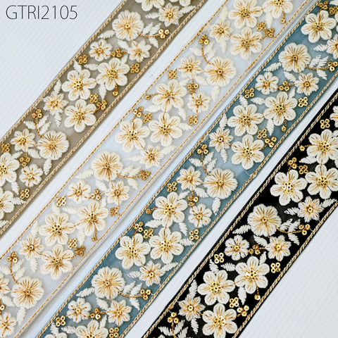 9 Yard Indian Embroidery 45mm Trim Embroidered Saree Ribbon Sari Embellishments Cushions Sewing Crafting Trimmings Curtains Headbands Border