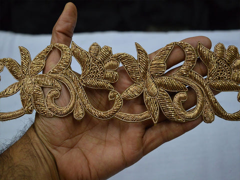 Wholesale Handmade 9 yard Antique Gold Trim Zardozi | Indian Handcrafted Bridal Sari Border Craft Saree Embroidered Zari Victorian Costumes