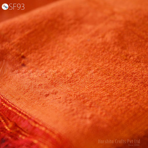 Orange Plain Pure Dupioni Silk by the Yard Indian Raw Silk wedding dresses costume sewing crafting Cushion Covers Table Runner Curtain