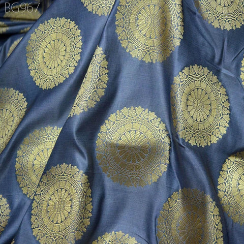 Banarasi Grey Indian Brocade Fabric by the Yard Banaras Blended Silk For Wedding Bridal Dress Home Furnishing Cushion Cover Curtain Fabric
