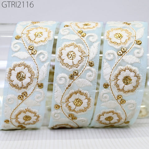 9 Yard Indian Embroidery 35mm Trim Embroidered Saree Ribbon Sari Embellishments Cushions Sewing Crafting Trimmings Curtains Headbands Border
