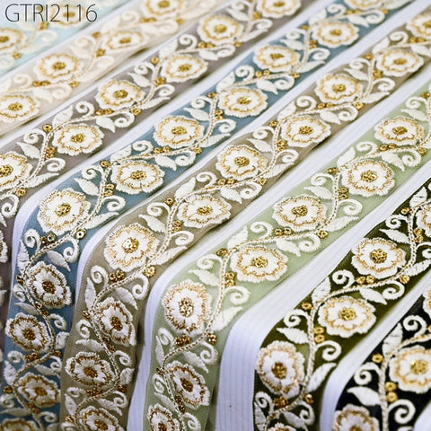 9 Yard Indian Embroidery 35mm Trim Embroidered Saree Ribbon Sari Embellishments Cushions Sewing Crafting Trimmings Curtains Headbands Border