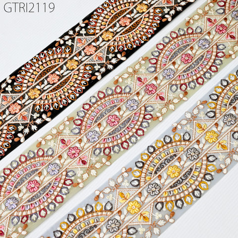 9 Yard Indian Embroidered Fabric 9cm Trim Sari Border Cushions Crafting Wedding Saree Sewing Embroidery Dress Embellishment Costume Ribbon