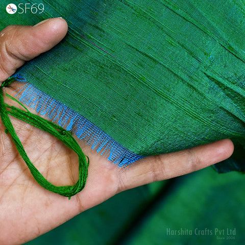 Iridescent Peacock Green Dupioni Silk Fabric (1 Yard) Luxury Evening Wear