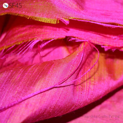 Iridescent Hot Pink Yellow Indian Pure Dupioni Raw Silk Fabric by the Yard Sewing Costumes Wedding Dress Skirt Coat Pillow Cover Curtains