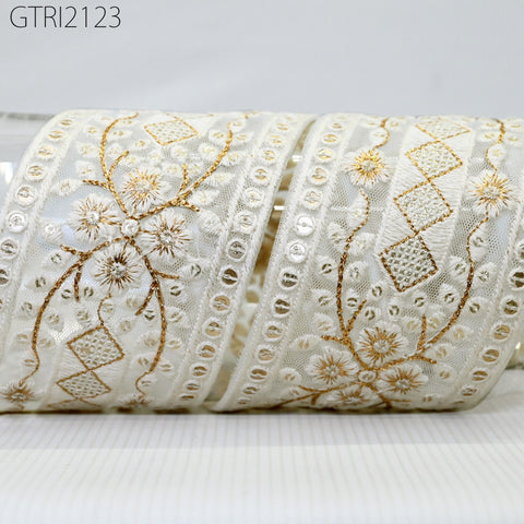 9 Yard Indian 7cm Embroidered Fabric Ribbon Trim Embellishment Cushions DIY Crafting Sewing Sari Border Wedding Saree Tape Embroidery Dress