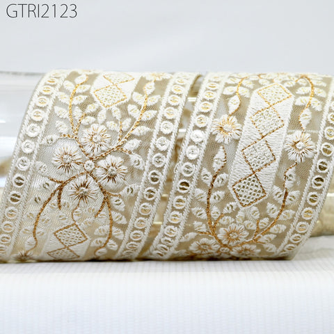 9 Yard Indian 7cm Embroidered Fabric Ribbon Trim Embellishment Cushions DIY Crafting Sewing Sari Border Wedding Saree Tape Embroidery Dress