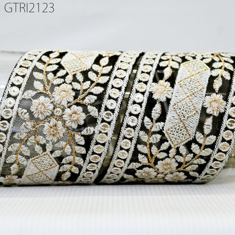 9 Yard Indian 7cm Embroidered Fabric Ribbon Trim Embellishment Cushions DIY Crafting Sewing Sari Border Wedding Saree Tape Embroidery Dress