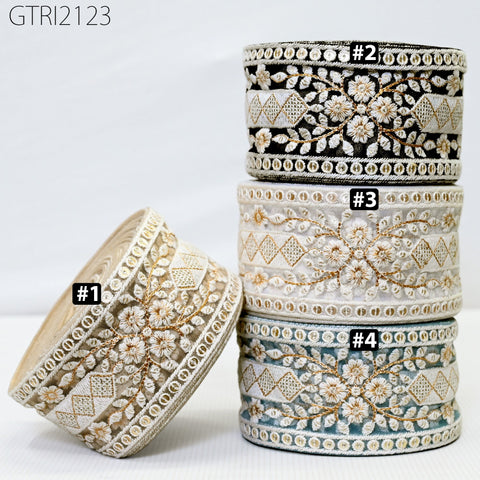 9 Yard Indian 7cm Embroidered Fabric Ribbon Trim Embellishment Cushions DIY Crafting Sewing Sari Border Wedding Saree Tape Embroidery Dress