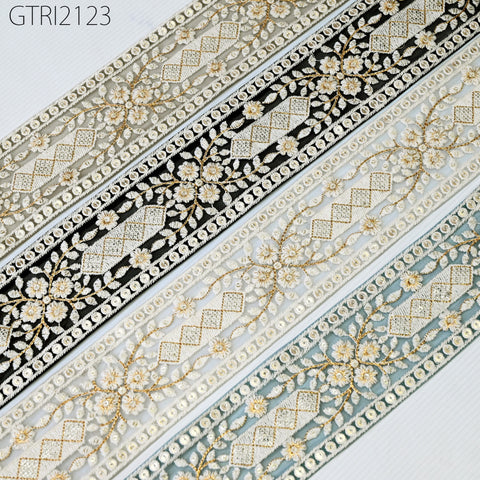 9 Yard Indian 7cm Embroidered Fabric Ribbon Trim Embellishment Cushions DIY Crafting Sewing Sari Border Wedding Saree Tape Embroidery Dress